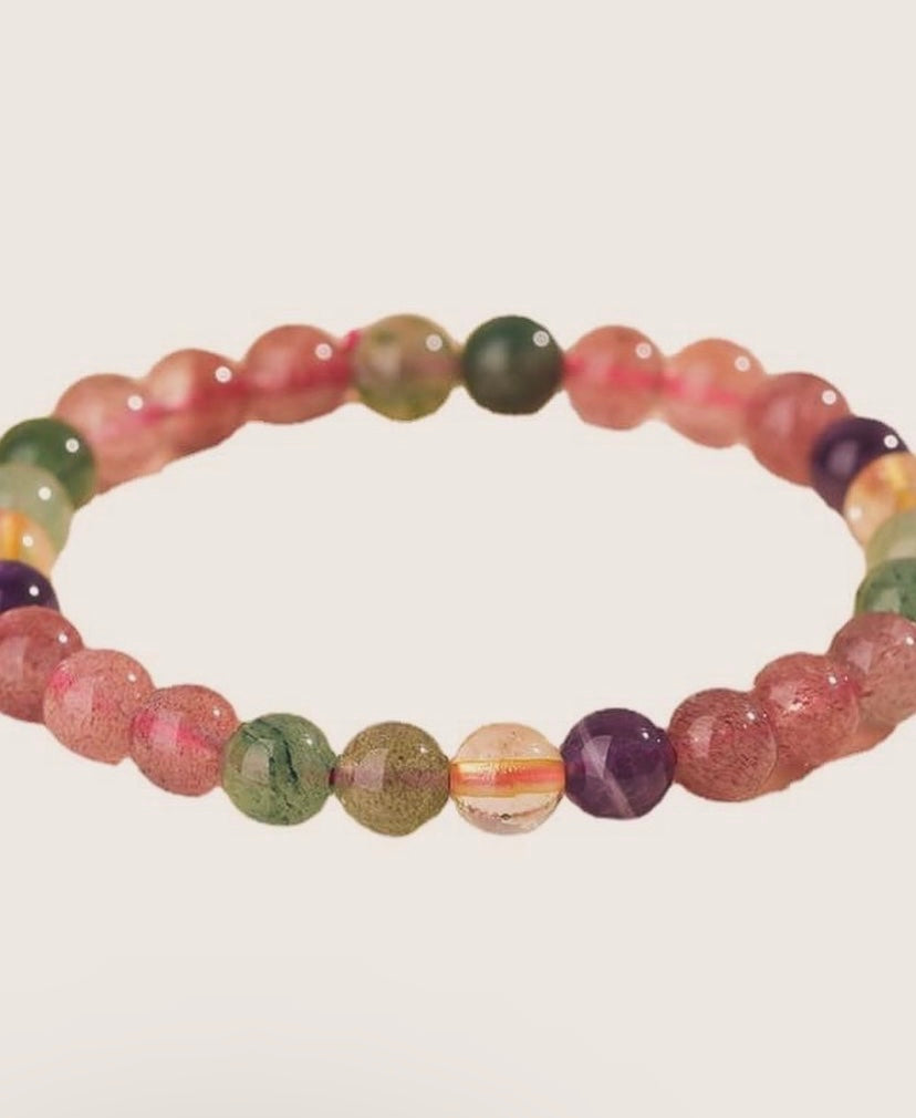 Multicolored Strawberry Quartz Bracelet